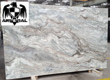 Quartzite Fantasy Brown Premium  <br>Fini : Poli -  Lot :  46590 <br>Epaisseur ;: 1.25''  <br>Dimensions : 120'' x 74'' <br> Indice de prix : $$ <br> ARRIVAL JANVIER 2027