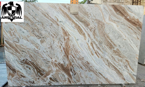 Quartzite Fantasy Moka Premium  <br> Fini : Poli -  Lot :  2047 <br> Epaisseur : 1.25'' <br> Dimensions : 124'' x 75'' <br> Indice de prix : $$$ <br> ARRIVAGE MI-AOUT 2026